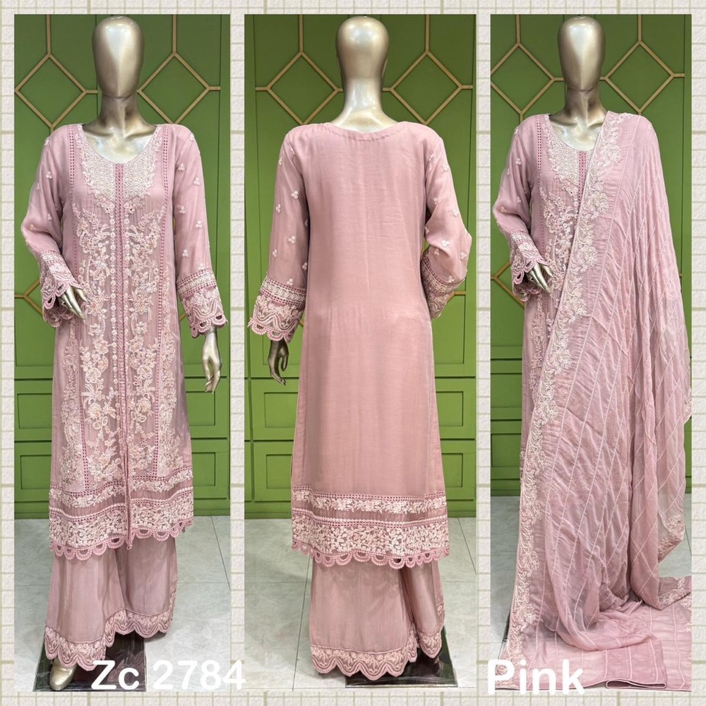 Embroidered Pink 3-Piece Ethnic Suit with Dupatta